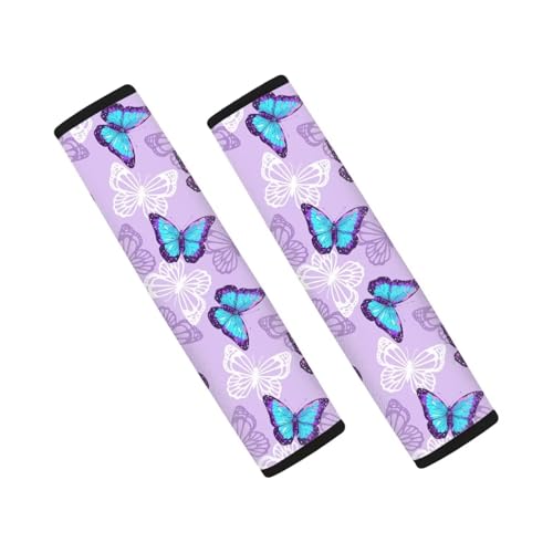 Image of AFPANQZ Blue Butterfly Auto Seat Belt Covers for Adults Children 2 Pack Safety Seatbelt Pad Cushion Kit Car Seats Accessories Vehicle Auto Seatbelt Cushion Pads Universal Fit