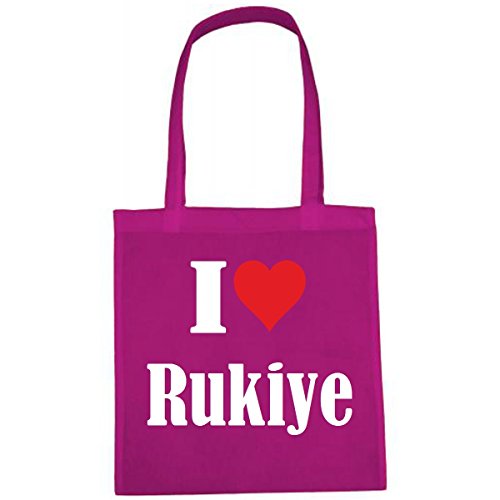 Tasche I Love Rukiye Größe 38x42 Farbe Pink Druck Weiss