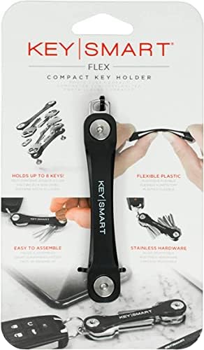 KeySmart Flex - Compact Minimalist Key Holder and Keychain Organizer, with Key Ring Attachment Loop Piece for Car Key Fob, EDC Accessories - Father's Day Gift Idea (up to 8 Keys, Black)