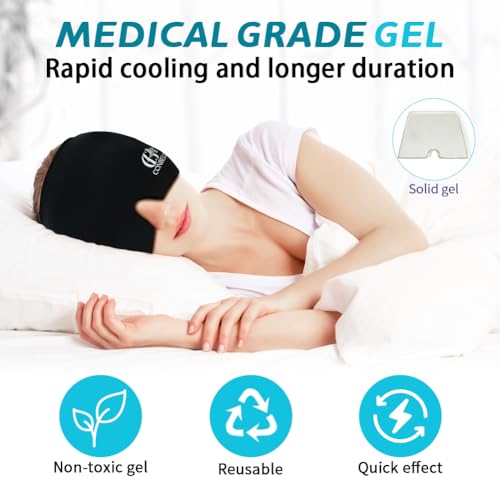 Image of Migraine Relief Cap, Soothing Headache Ice Face Mask Products | Hot and Cold Therapy, Migraine Headache Relief Cap for Migraine, Sinus, Puffy Eyes, Tension, Stress and Hangover