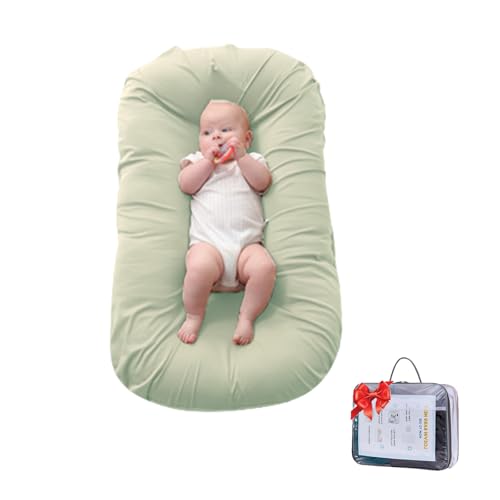 Loevin Baby Lounger, Infant Lounger for Newborns 0-24 Months, Breathable Cotton Baby Nest for Tummy Time, Diaper Changes & More, Soft Portable Newborn Essentials for Floor & Bassinet(Green)