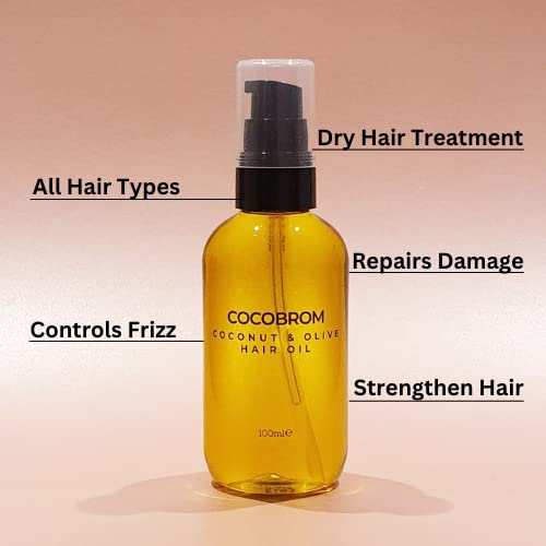 COCOBROM Premium Coconut & Olive Hair Oil, Restore Dry Damaged Hair for All Hair Types 100ml - Image 3