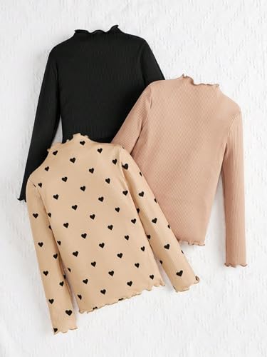 Floerns Girl's 3 Pcs Long Sleeve Lettuce Trim Long Sleeve Mock Neck Tee Shirt2