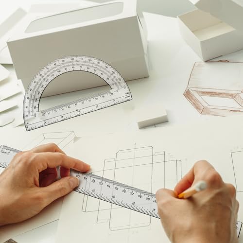 2 packs 12 inch plastic ruler and 6 inch plastic protractor set clear math geometry set classroom set angle detector school supplies classroom ruler home office drawings transparent