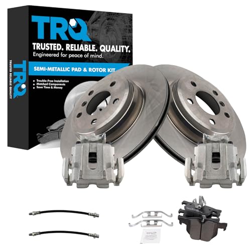Image of TRQ Rear Brake Pad and Rotor Set Semi Metallic Rotors Calipers Compatible with 2012-2013 BMW 335i