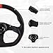 QYMOPAY 13 inch 6 hole Racing Steering Wheel 3 Aluminum Spoke with Horn Button, Red Stitched Leather Black Flat Bottom Steering Wheel (Red Stripe)