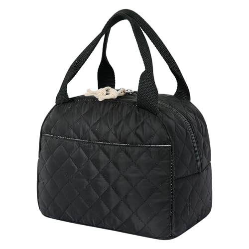 Nanxson Bolsa térmica para almuerzo de 9 litros para mujer Bonita bolsa térmica acolchada de algodón Bolsa reutilizable para almuerzo con diseño estético (9L, negro)