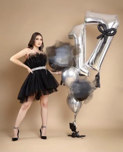 Image of 27 Balloon 40 inch Silver Number Balloons for 27 Birthday Party Decoration | Saturated Color, Large 40 in, With Straw & Hanging Hole, For Graduation Season, Thanksgiving, Anniversary, Christmas