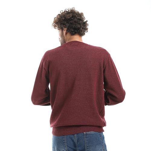 Andora Solid Pattern Wool Pullover-Burgundy-XL
