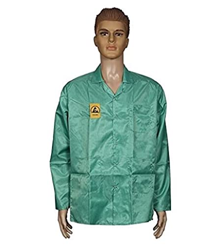 Antistatic [ESD] Safe Unisex Apron/Lab Coat/Jacket - Electrostatic Discharge Protection for Cleanrooms, Labs, and Workshops - Durable and Comfortable - Green Color