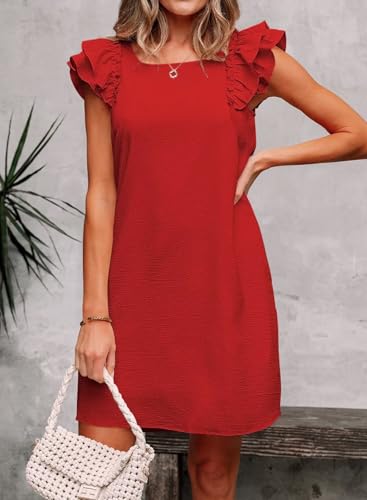 Image of Falechay Womens Summer Dresses Bow Tie Back Sundresses for Women Ruffle Short Sleeve Dress Casual Cute Sundress with Pockets