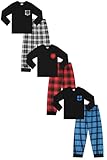 ThePyjamaFactory Boys Black and White Black and Red Black and Blue Check Pocket 3 Pack Long Pyjamas PJs For Kids (15-16 Years)