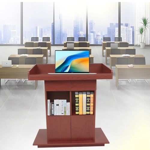 Wooden Podium with Storage, Easy Clean &amp; Install Lectern for Churches, Classrooms &amp; Presentations, White Finish, Dimensions L39.4 x W19.6 x H44.3 - Ideal for Public Speaking