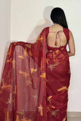 Image of MIRCHI FASHION Women Saree Cotton Abstract Printed | Lightweight Comfortable Sari for Office and Regular Daily Wear with Matching Blouse Piece