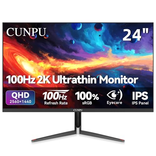 CUNPU 24 Inch 1440P Monitor,QHD 100Hz IPS Monitor, 99% sRGB Color Gamut,16.7 Million Color, Adaptive...