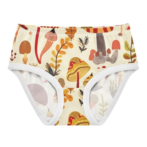Cartoon Mushrooms Leaves Beige Little Girl Panties Toddler Underwear Floral Cotton Pattern Kids Briefs Undies 2t