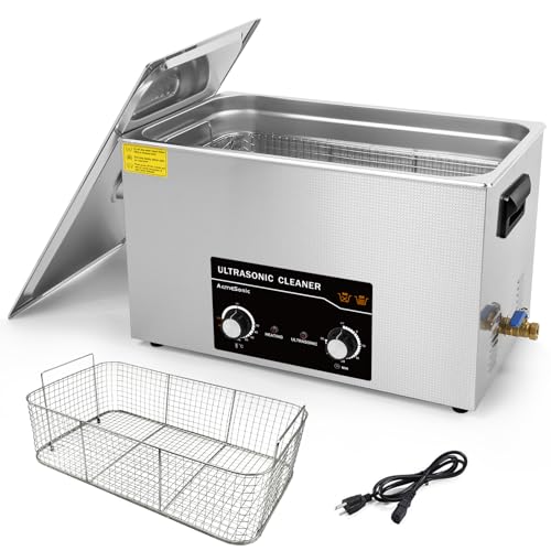 Commercial Ultrasonic Cleaner 30L with Knob, Heater Timer 10 Transducers 800W+600W 42kHz for Carburetor Bike Chain Brass Instrument Jewelry Denture Professional