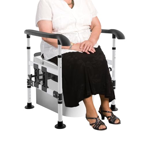 TENNIEX Toilet Safety Rails for Seniors Adjustable Height Width 4-Clamp Toilet Safety Frame with Threaded Non-Slip Foot Pads 330LBS Load Capacity for Bathroom Hospital,Black