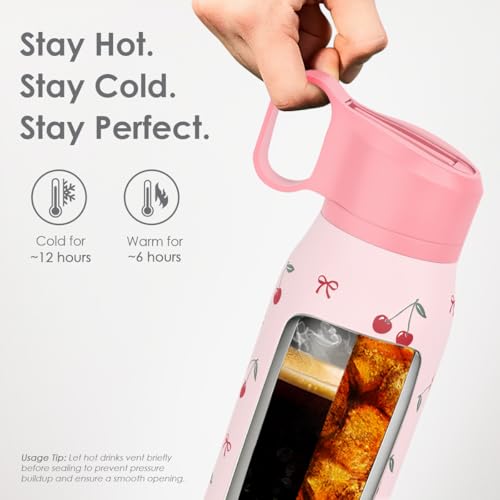 Image of Cherry Water Bottle with Twist Lid Insulated Stainless Steel 20oz, Travel Water Bottles for Sports & Gym, Gift for Women Girfriend Birthday Christmas