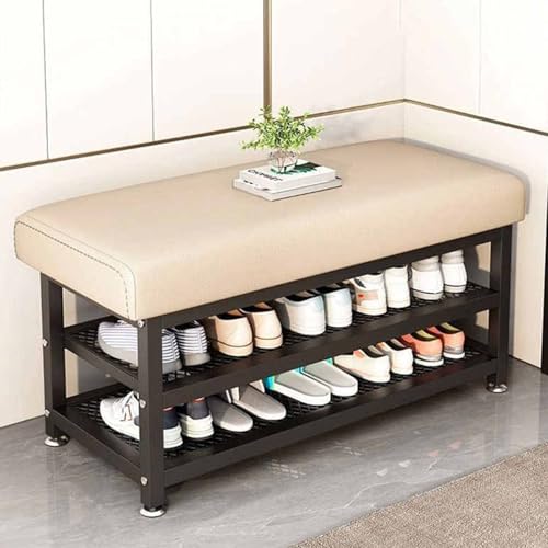 Banco Zapatero Entrada Tapizar, Banco Almacenaje de Dos Niveles con Estantes de Malla, Descalzadora para Pasillo, Guardarropas y Tiendas de Ropa(White,120cm)