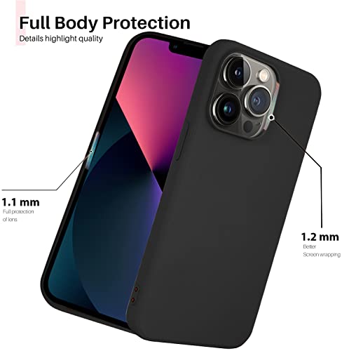 Image of Elzzi Microfiber Liquid Silicone Gel Rubber Candy Non-Slip Full Body Protective Shockproof Phone Back Cover Compatible for iPhone 13 Pro (2021) - Black, 6.1 Inch