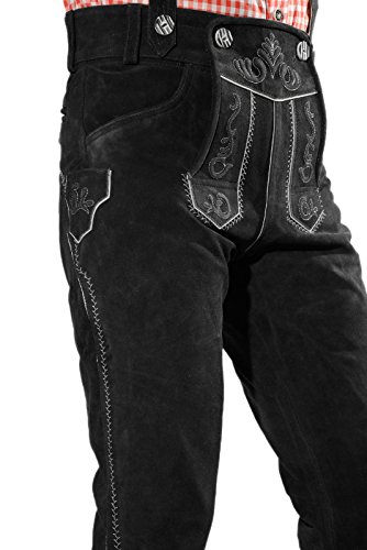 Premium klederdrachtbroek met bretels in zwart, Beierse klederdrachtbroek, kniebroek voor het Oktoberfest, maat 44-60 - Afbeelding 3