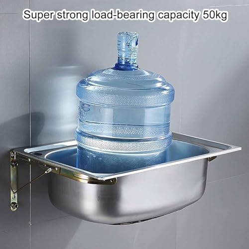 Fregadero de pared con grifo de cuello de cisne y kit de drenaje, lavabo de acero inoxidable para garaje, lavandería, lavado de manos