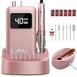 Kredioo Brushless Nail Drill 40,000RPM with 3-in-1 Charging Base Stand, Professional Low Noise Acrylic Gel Nails Electric Nail File, Home Salon Portable Manicure E File Kit, Gold