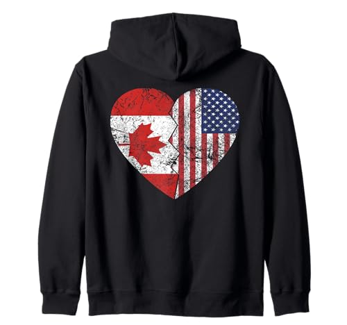 Corazón Banderas Canadienses Americanas | Canadá Estados Unidos Raíces Sudadera con Capucha