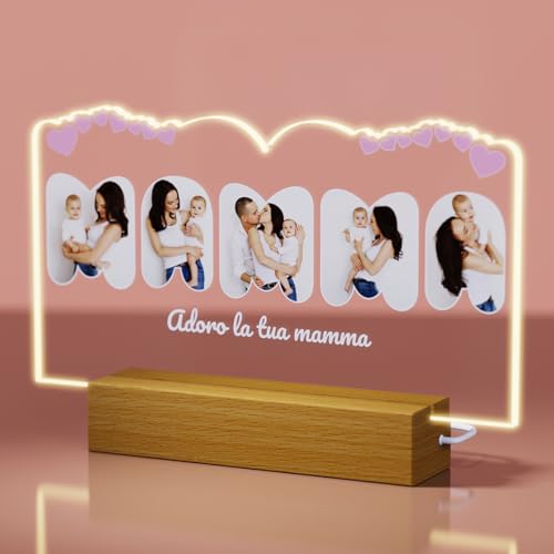 Regali Festa Della Mamma Originali, Idee Regalo Festa Della Mamma Personalizzato Con Foto e Testo, Regali Per Compleanno Mamma LED Personalizzati Luce Notturna, Mamma Lampada Cornici Foto Targa