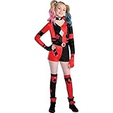 Party City Harley Quinn Halloween Costume for Girls, DC Comics, Medium, Includes Romper, Choker, Gloves and Leg Warmers