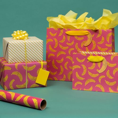 Glick Große Geschenktüte im Querformat, Go Bananas, 275 x 355 x 100 mm, luxuriöse recycelbare Tasche für Geburtstage & Feiern