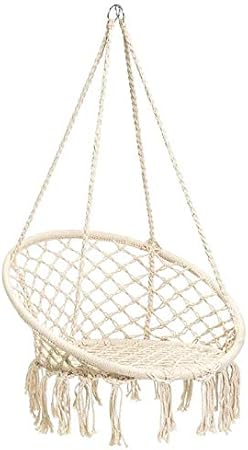 Amazon.com: N\u0026M Products Hamaca silla de macramé columpio, estilo bohemio  silla de ratán colgante hamaca de macramé columpio sillas para  interior/exterior hogar patio porche patio jardín cubierta, 265 libras de  capacidad (beige) :