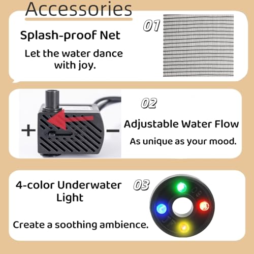 Tabletop Water Fountains, 7.8" Indoor Waterfall with 4-Color Relaxing Lights & Quiet Submersible Pump, Small Soothing Sound Machine, Feng Shui Decor for Good Luck, Relaxation & Meditation — view 5