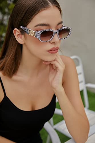 Image of FEISEDY Retro Trendy Rectangle Sunglasses Women Men Narrow Shades B2322 | |Vintage Shades |UV400 Protection |Blocks Glare |Women & Men |Comes With A Storage Case
