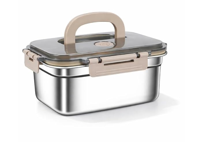 Image of Stainless Steel Lunch Box 2800ml with Handle, Airtight Leakproof Food Storage Container for Office, Travel, Meal Prep, Curry, Rice, Snacks & Kitchen Use