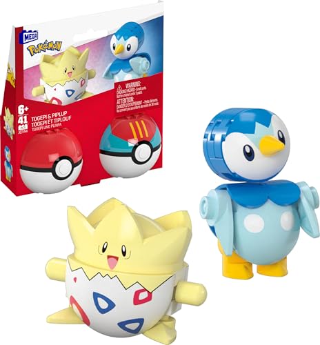 MEGA Coffret Pokémon Togepi et Tiplouf, jouet de construction avec figurines articulées, 41 pièces, 2 Poké Balls, pour enfants, JCT44