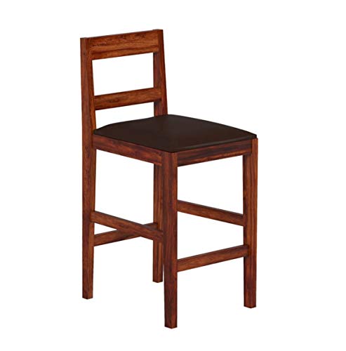Image of OGESTA Solid Sheesham Wood Bar Chair for Kitchen Island & Breakfast Counter | High Back Wooden Bar Stool with Cushioned Seat | Rustic Walnut Finish | Home Bar & Dining Counter Chair (set of 2)