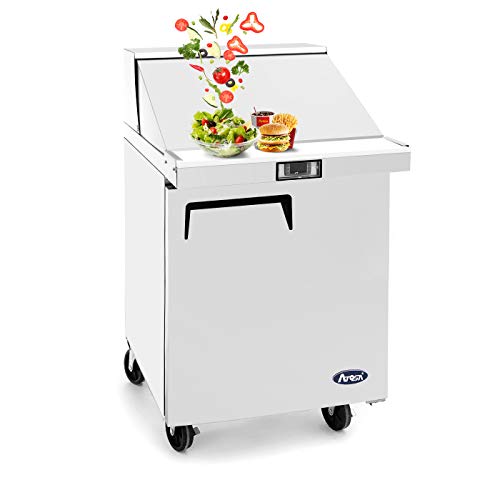 Salad Sandwich Prep Table Refrigerator,Atosa Commercial 1 Door Stainless Steel Salad Sandwich Prep Table Refrigerator Msf8301 For Restaurant Kitchen 6.5 Cu.ft. 27.5W30D43.7H Inch 33℉—38℉ #TOP4