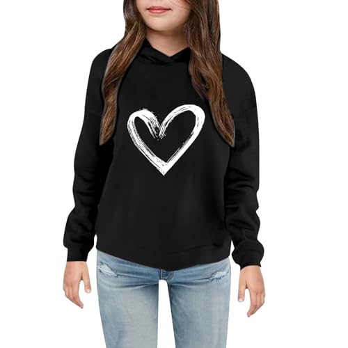 Girls Boys Solid Sweatshirt Pullover Hoodies Heart Printed Hooded Sweatshirts Toddler Girls Trendy Casual Crop Tops
