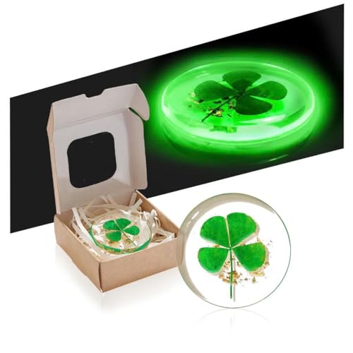 ANH3KT Real Four Leaf Clover Resin Charm with Light-Reflecting Good Luck Gifts Pocket Token Preserved 1.25 Gift for Good Fortune Lucky Charm Clover for Family