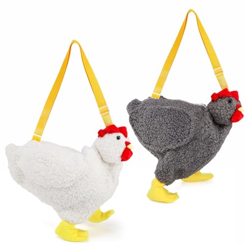 2 Pack Chicken Purse, Cute Chicken Fluffy Shoulder Handbag, Plush Animal Crossbody Bag Rooster Bag with Adjustable Strap for Women