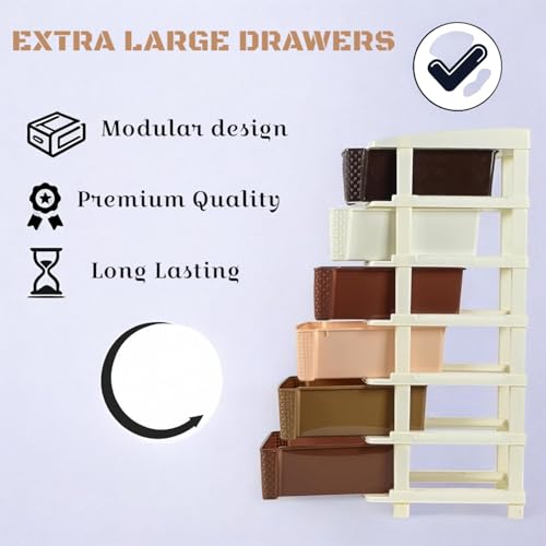 Image of KITCHIVO Plastic Modular Drawer Storage Chest Of Drawers Organizer Storage Box, Large Stomo Racks For Multipurpose Anti-slip Shoes Organizers (Coffee & Chocolate, 6 Layer)