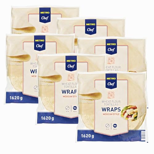 METRO Chef Tortilla Wraps Mexicanos Chef – Tortillas de Trigo 30cm, Suaves y Flexibles, Ideales para Burritos, Fajitas y wraps -| (6 PAQUETES, Wraps 30cm Contiene 18 Unidades (1620 g aprox.))