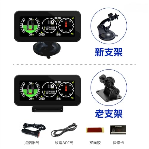 オフロード車用 GPS 傾斜計 デジタル時計 明るさ調整可能 液晶ディスプレイ スロープ メーター HUDピッチ角傾斜計 (m60英語版(ブラック),新しいスタンド)