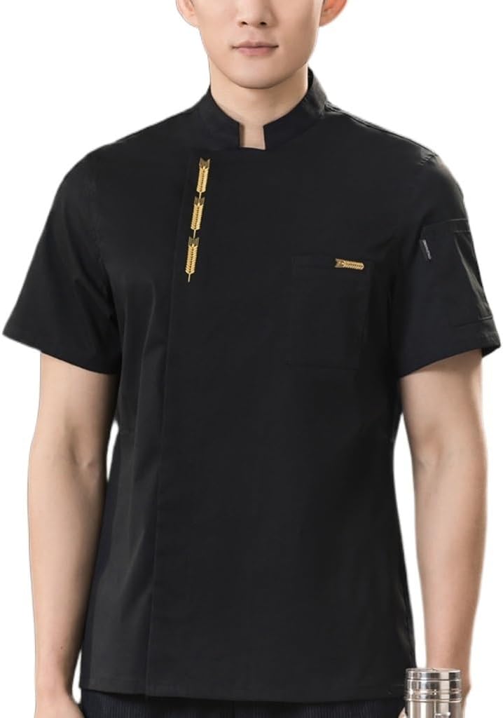 Summer Chef Jacket Short Sleeve Unisex Chef Coat Working Chef Uniform for Food Service, Caterers, Bakers