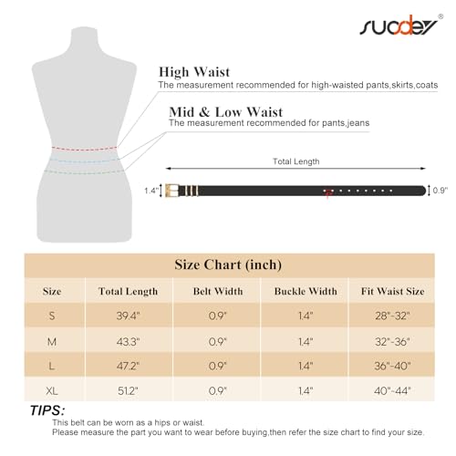 Image of SUOSDEY 2 Pack Women Faux Leather Belts for Jeans Dresses Pants Fashion Ladies Waist Belt with Gold Buckle 0.9 inch Width, 1-black+brown, Fits Waist Size 28 inch-32 inch