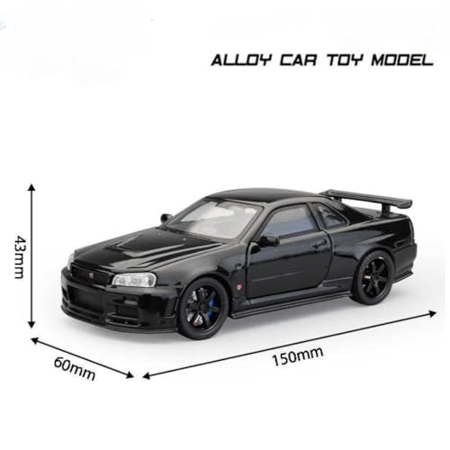 Image of 1:32 Scale Nissaan Skyline GTR-R34 Model Alloy Metal Pull Back Toy car for Kids with Openable Doors & Light, Music Toy Vehicle for Kids (1:32 Nissaan Skyline (Black))
