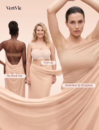 Image of Vertvie Womens Strapless Bra Jelly Push Up Seamless Bandeau Bra Wireless Non Slip Silicone Tube Top Bras Padded Bralette