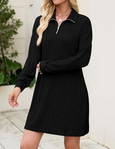 Naggoo Womens Sweater Dresses V Neck Ribbed Knit A Line Long Sleeve Dresses2